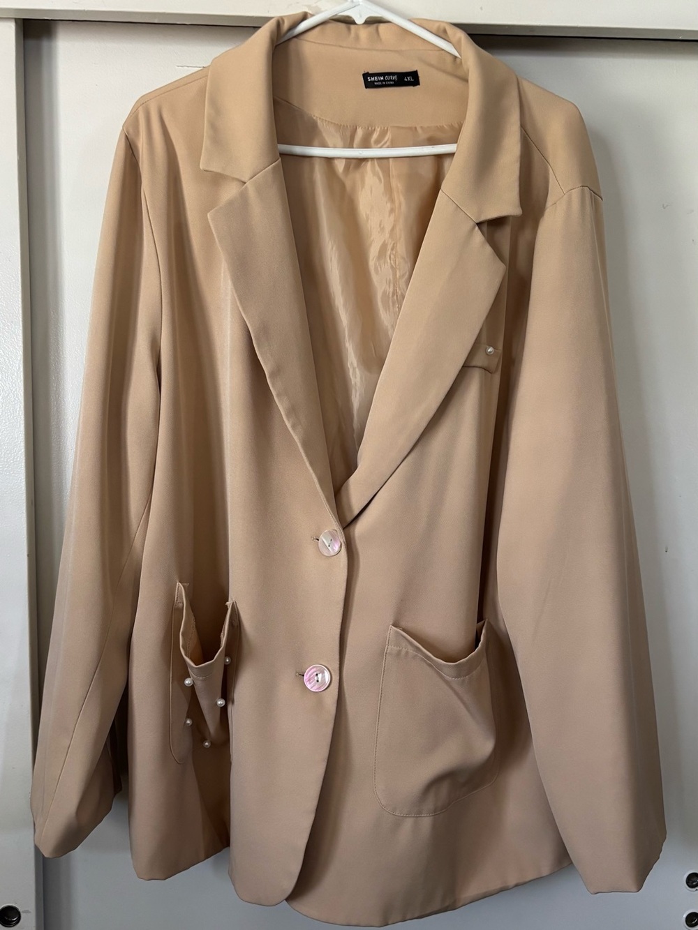 Chic Women’s Cream Pearl embelished Blazer Jacket Plus Size 4XL